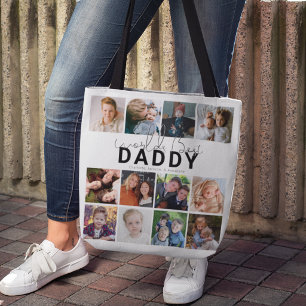 Bolsa Tote Melhor Papai do Mundo 12 Colagem de Fotos Personal