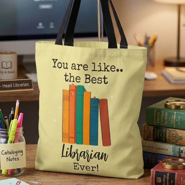 Bolsa Tote Melhor Presente de Bibliotecário de Todos os Tempo (You are like the Best Librarian ever. Customize the name tote bag)
