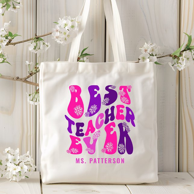 Bolsa Tote Melhor Professor Nome Personalizado de Script de F (Criador carregado)