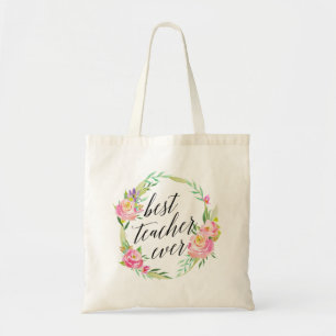 Bolsa Tote Melhor Professora bonito Alguma Vez Floral Wreath