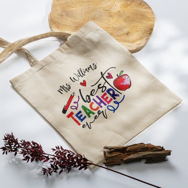 Bolsa Tote Melhor Professora Colorida De Tipografia (Criador carregado)