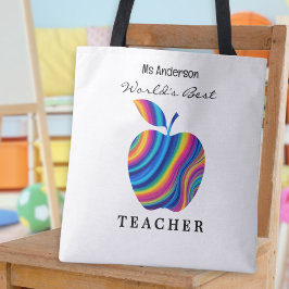 Bolsa Tote Melhor Professora do Mundo Rainbow Apple Nome Pers