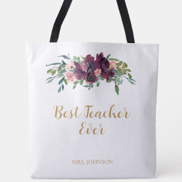 Bolsa Tote Melhor Professora Floral de Watercolor Nunca