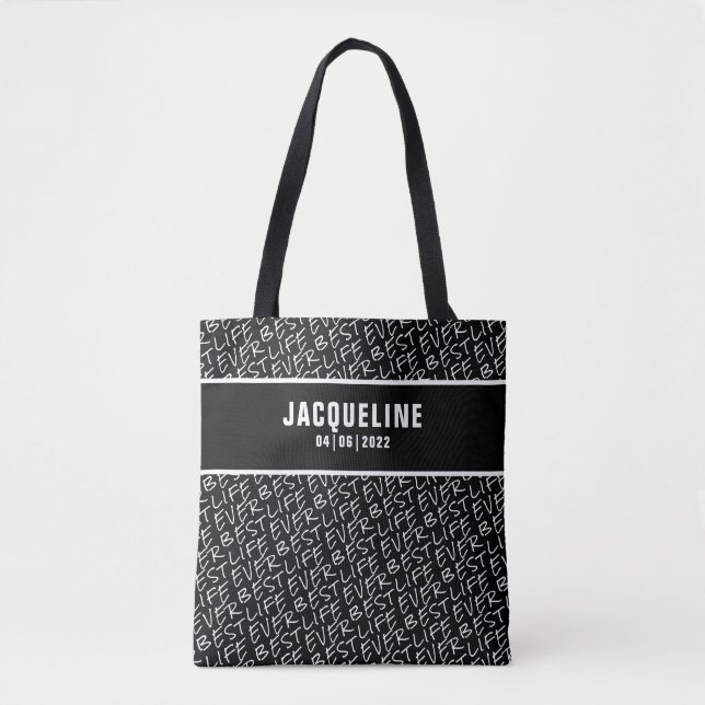 Bolsa Tote Melhor vida de preto com texto branco personalizad (Frente)