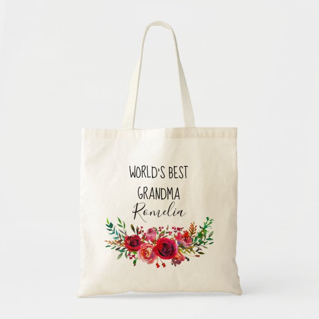 Bolsa Tote Melhor vovó aquarela Floral (Frente)
