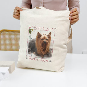 Bolsa Tote Melhor Yorkie mãe cor-de-rosa Cinza do mundo Impr