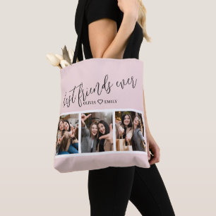 Bolsa Tote Melhores Amigas 3 Colagem de Fotos Lembrança Rosa