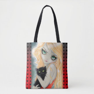 Bolsa Tote Melhores Amigas Grande Olho Garota e Arte Gatinho