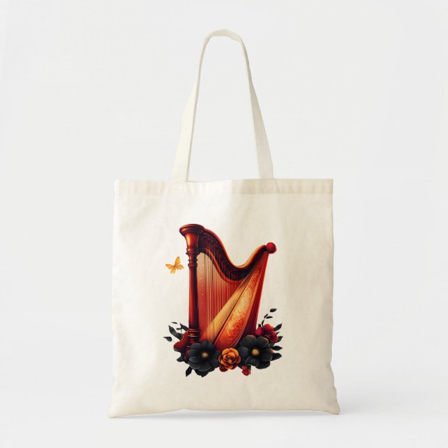 Bolsa Tote Melodia cósmica, a magia da harpa. (Frente)