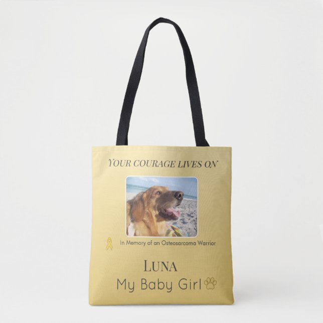 Bolsa Tote Memorial de Estimação com Osteossarcoma Dourado -  (Frente)