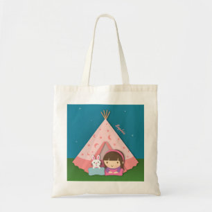 Bolsa Tote Menina Acampando Tenda Teepee Coelho