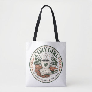 Bolsa Tote Menina Aconchegante Café Livros Dias Chuvosos Desi