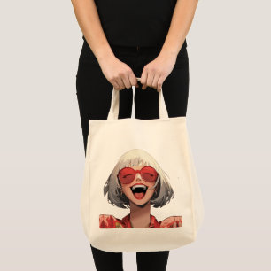 Bolsa Tote Menina Alegre de Anime: Cabelo Cinza, Óculos Verme
