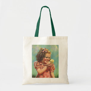 Bolsa Tote Menina Antiga com Frango Bebê, Criança Feliz Sorri