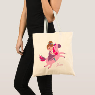 Bolsa Tote Menina Blondie Linda Viajando em Unicórnio