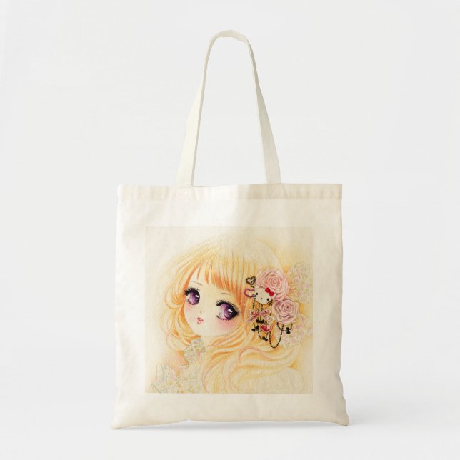 Bolsa Tote Menina bonita com rosas (Frente)