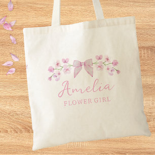 Bolsa Tote Menina Bonito rosa branca, Arco Flor, Blush,