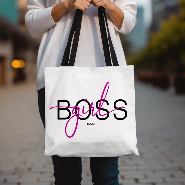 Bolsa Tote Menina Chefe Rosa Quente e Preto (Criador carregado)