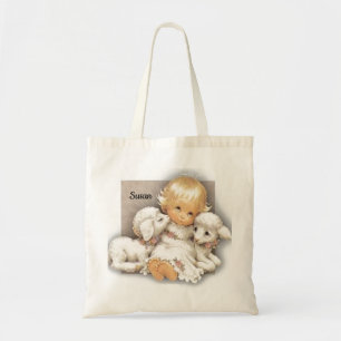 Bolsa Tote Menina com cordeiros - nome Tote Bag