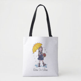 Bolsa Tote Menina Com Guarda-Chuva Amarelo Em Aquarela