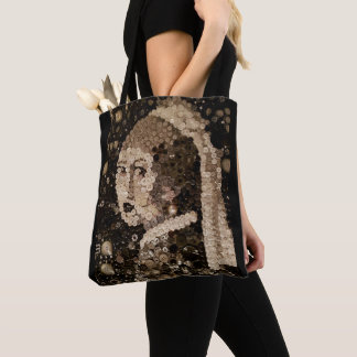 Bolsa Tote Menina com um brinco da pérola, mosaico art. do