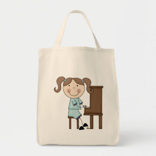 Bolsa Tote Menina da vara que joga o piano