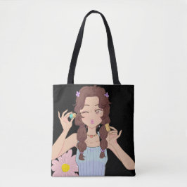 Bolsa Tote Menina de Anime Bonita Aplicando Rímel | Autoatend