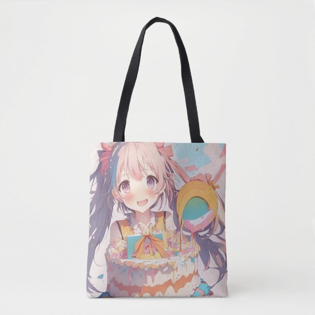 Bolsa Tote Menina de Aniversário Personalizada de Animes Core (Frente)