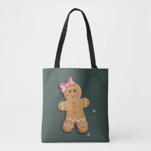 Bolsa Tote Menina de Biscoito de Natal Laço Rosa Coquette