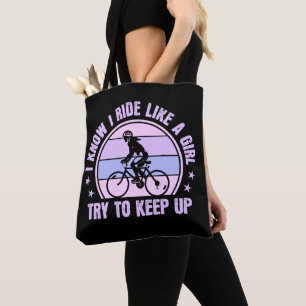 Bolsa Tote Menina de ciclismo tenta manter a bicicleta retrô