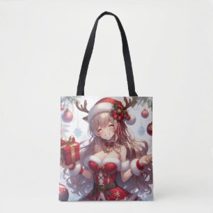 Bolsa Tote Menina de Natal de animação bonita