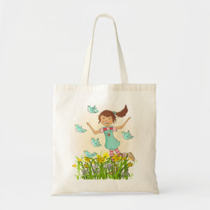 Bolsa Tote Menina do primavera que persegue o pêssego & o