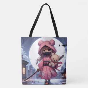 Bolsa Tote Menina e ursinho da guerreira ninja