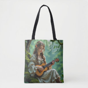 Bolsa Tote Menina Elfa Encantada Tocando um Ukulele