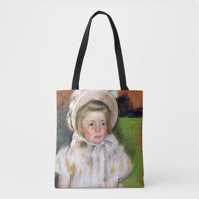 Bolsa Tote Menina em um Bonnet Branco, Mary Cassatt (Frente)