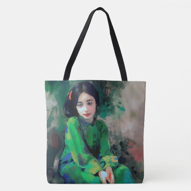 Bolsa Tote Menina em vestida verde (Frente)