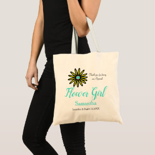 Bolsa Tote Menina Flor Nome Flor Amarelo Turquesa Flor