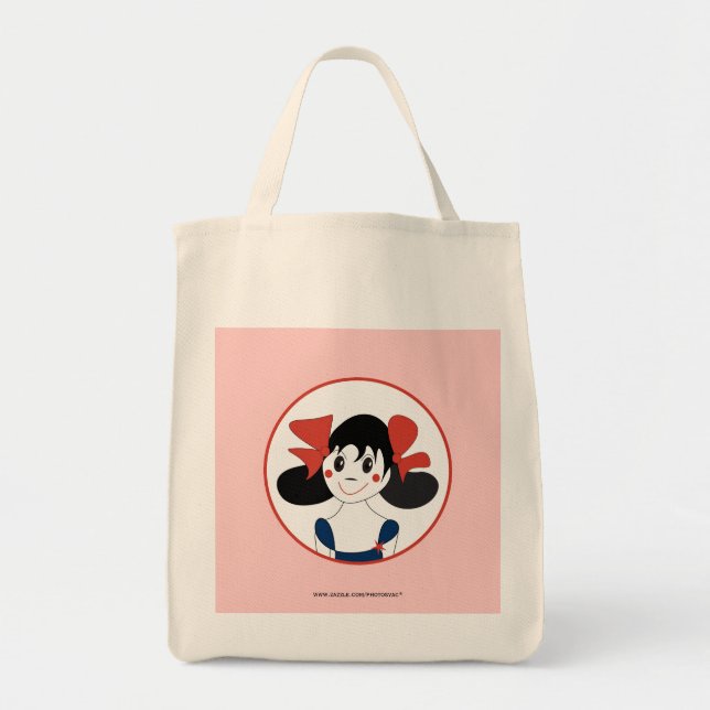 Bolsa Tote Menina Fofa com Laços Vermelhos Ilustração Infanti (Frente)