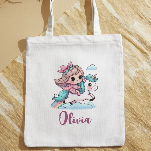 Bolsa Tote Menina Fofa em Unicórnio (Criador carregado)