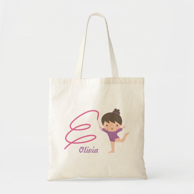Bolsa Tote Menina Ginasta Fofa e Ginástica de Fita (Frente)