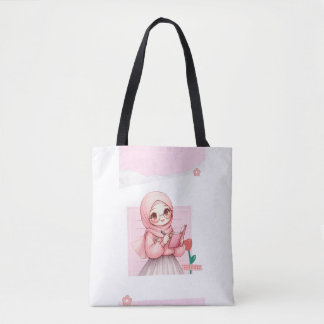 Bolsa Tote Menina Hijabi Fofa | Tela Estética Rosa