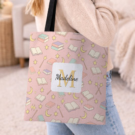 Bolsa Tote Menina Livresca Personalizada Cute Magic Nome Rosa