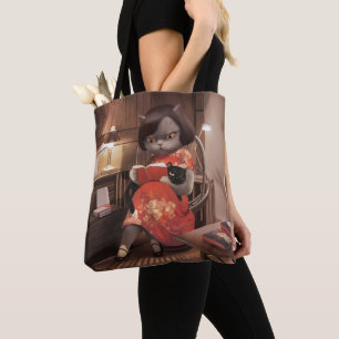 Bolsa Tote Menina Meow - Tempo de Leitura de Gato Vintage