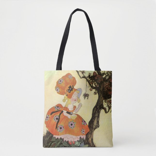Bolsa Tote Menina Muffet & Spider, Vintage Madre Goose (Frente)