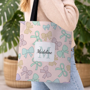 Bolsa Tote Menina Personalizada Laço Fofo Nome Rosa Pastel