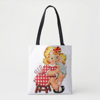 Bolsa Tote Menina retrô vintage boneca criança