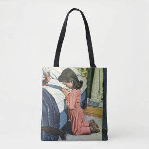 Bolsa Tote Menina rezando na hora de dormir, a oração do Senh