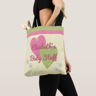 Bolsa Tote Menina rosa e verde com nome para brinquedos
