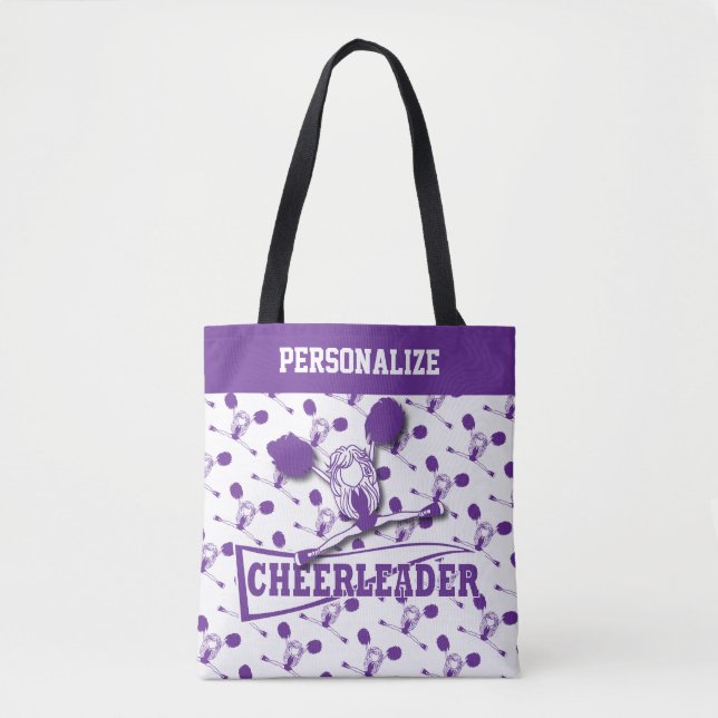 Bolsa Tote Menina roxa do cheerleader - por todo o lado no (Frente)