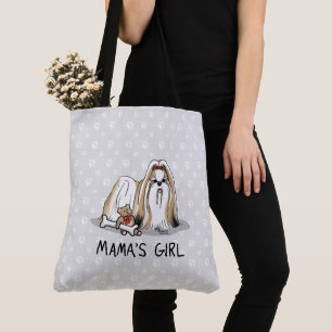 Bolsa Tote Menina Shih Tzu (branca-bronzeada) Cachorro Mamã 